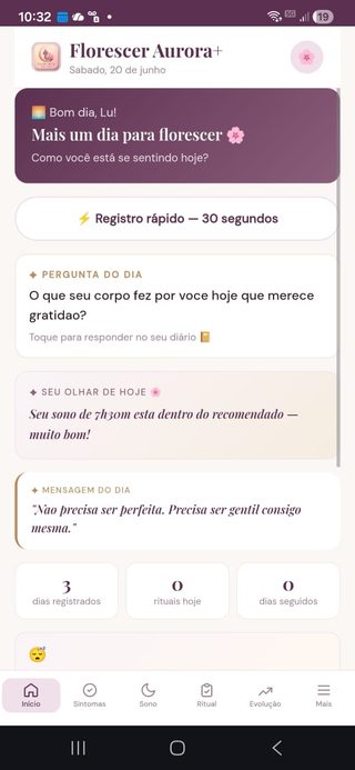 Tela Início no App Florescer