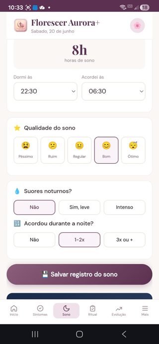 Registro de Sono no App Florescer